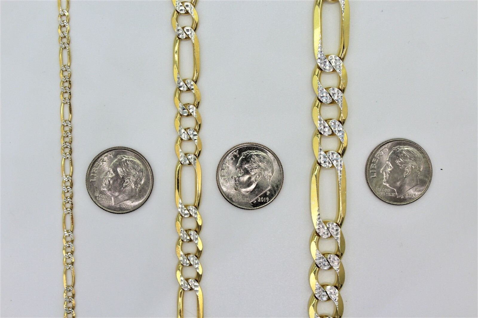 14k Gold Plated over 925 Sterling Silver Diamond Cut FIGARO Necklace Chain