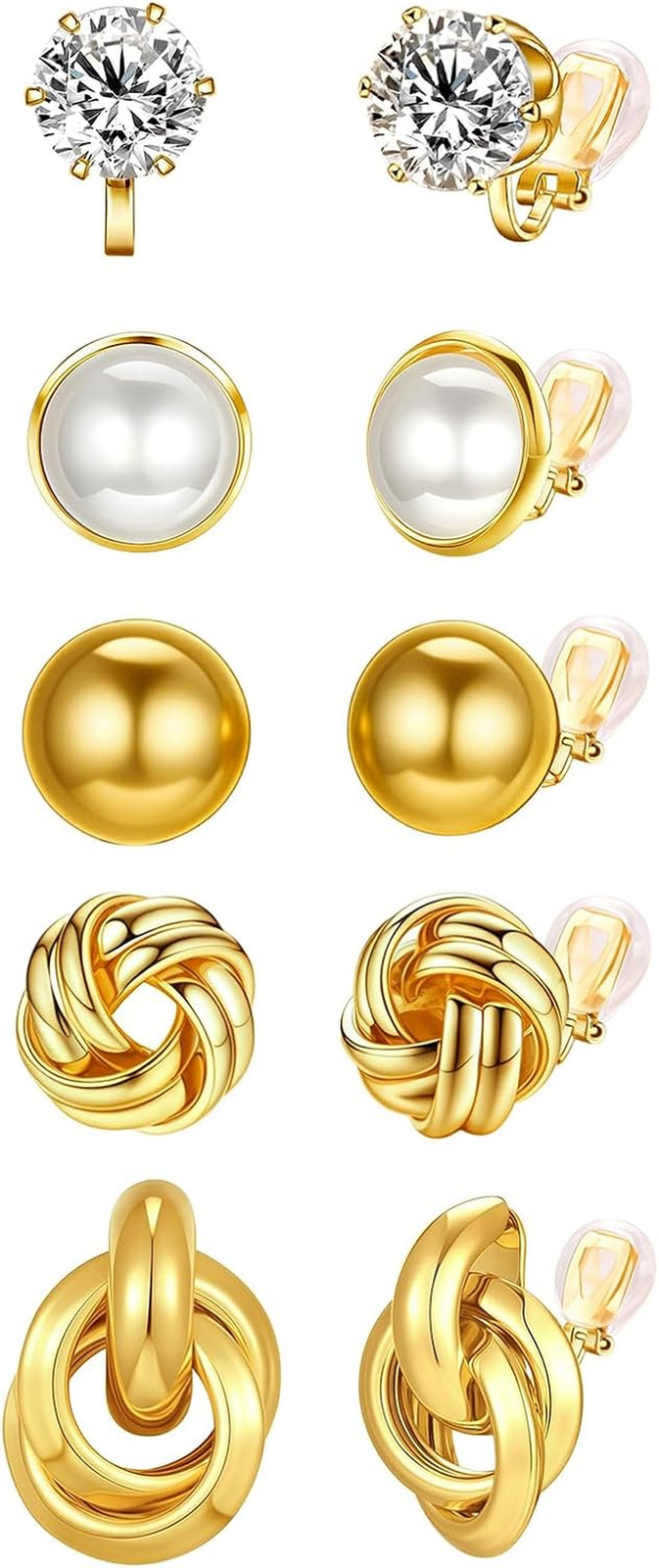 5 Pairs Clip on Earrings for Women Hypoallergenic 14K Gold/Silver Plated Non Pie