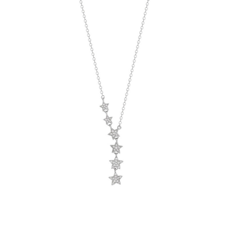 925 Sterling Silver Star CZ Drop Y Lariat Pendant 16+2″ Necklace Choker Box D31
