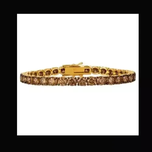 9Ct Round Chocolate Diamond Lab Created Tennis Bracelet 14KYellow Gold Plated 7”