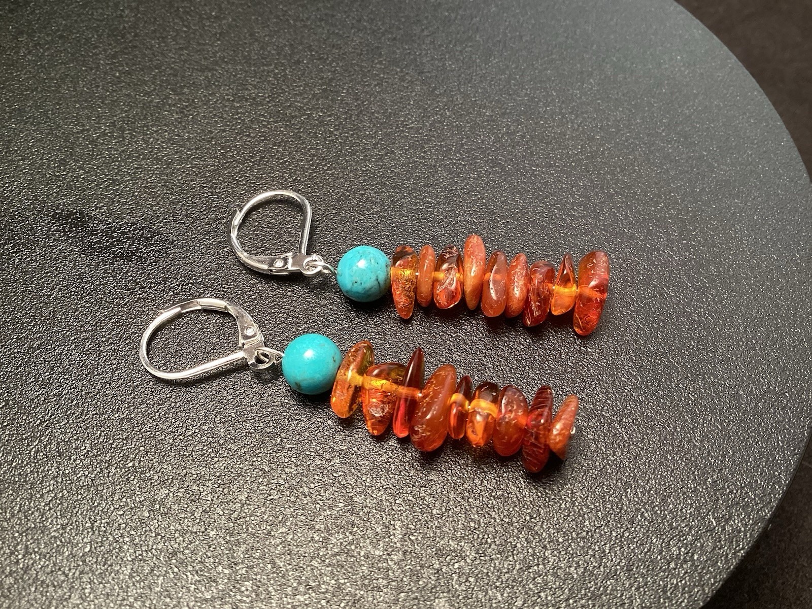 Sterling Silver Turquoise and Amber Beaded Lever back Earrings