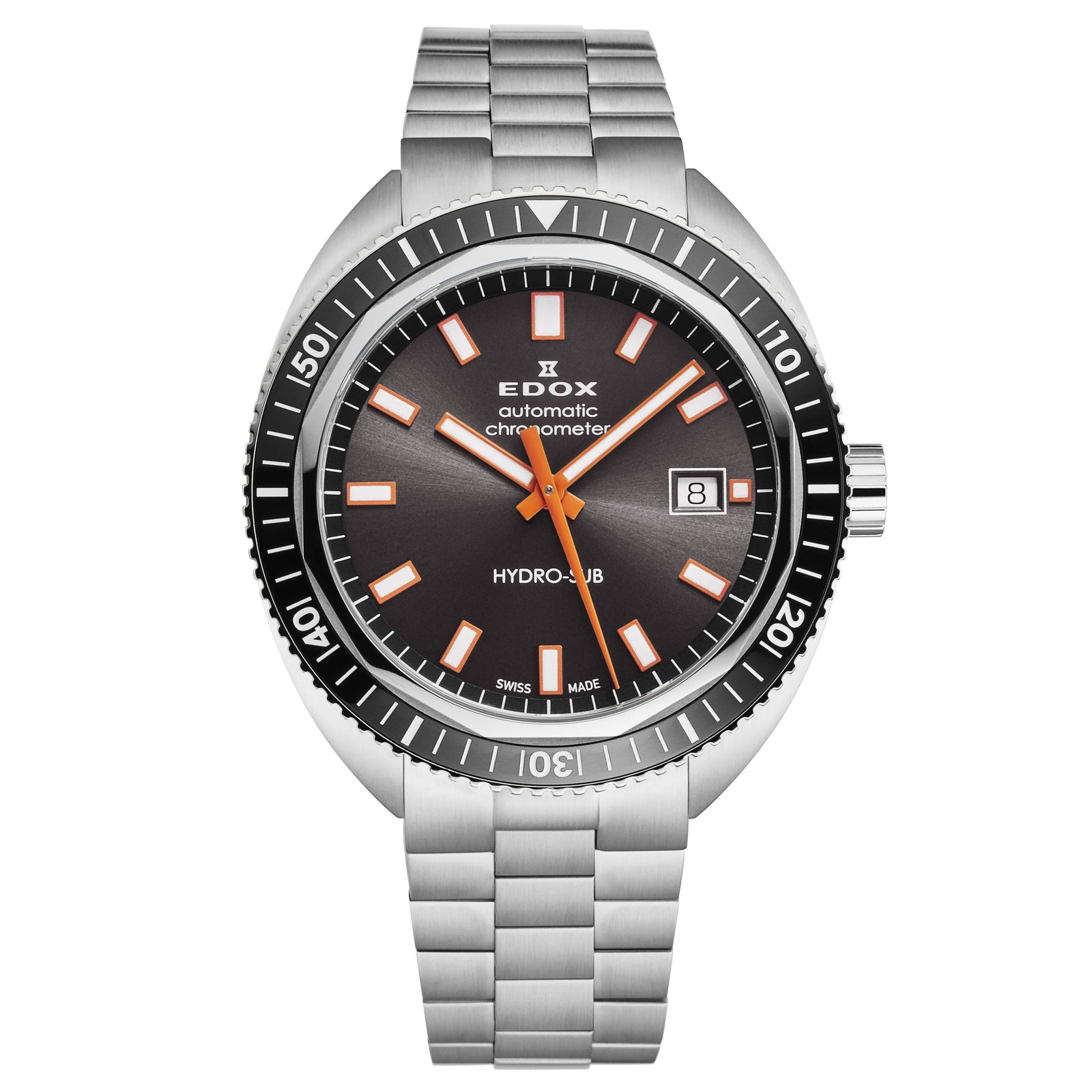 Edox Men’s ‘Hydrosub’ Gray Dial SS Bracelet Automatic Watch 80128-3NM-GINO