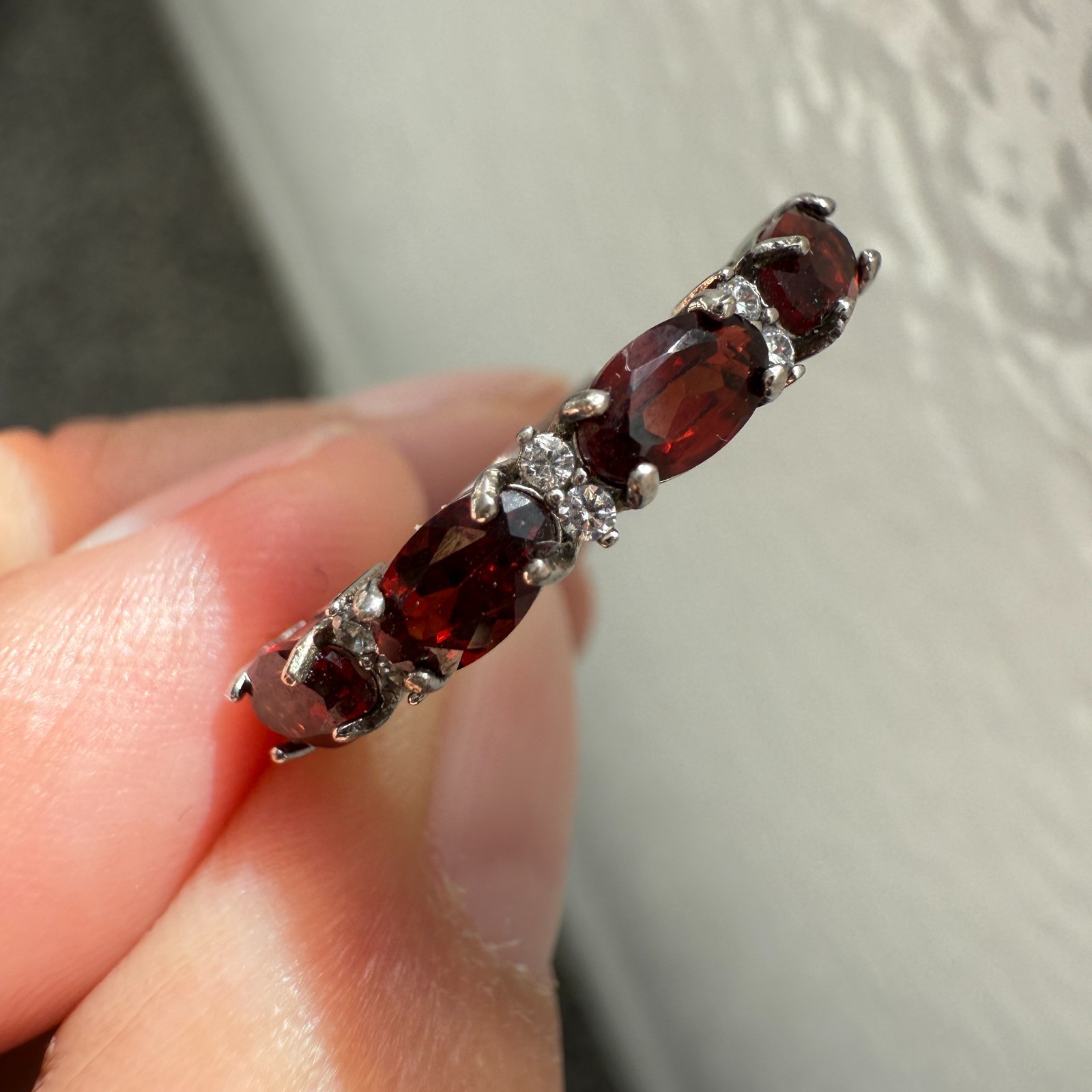 925 Sterling Silver Ring 5x3mm Natural Rhodolite Garnet Gemstone Zircon Beaded