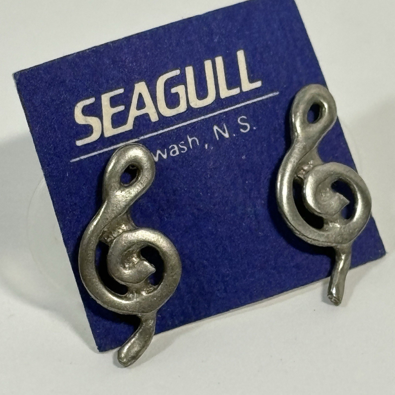 Vintage Pewter Treble Clef Music Earrings Jewelry SM Pierced Post Orig Card NOS