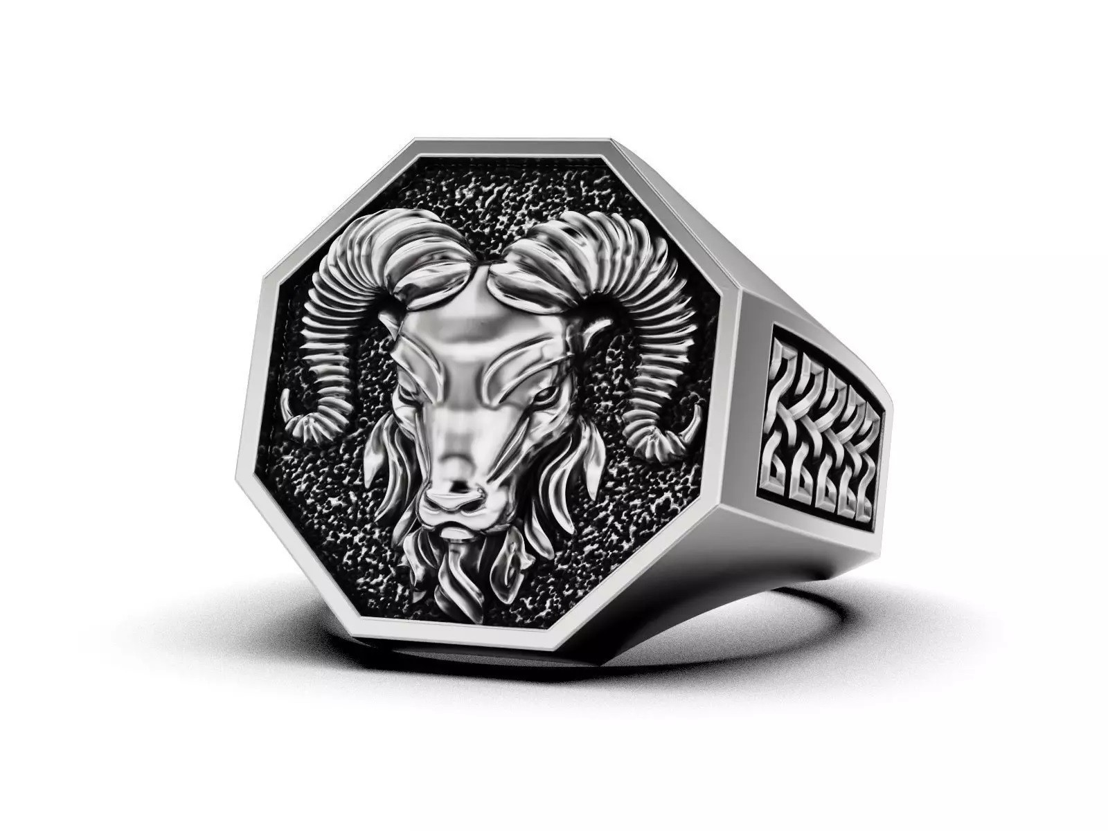 Oxidized Men’s Powerful Ram Head Gothic Punk 925 Sterling Silver Statement Rings