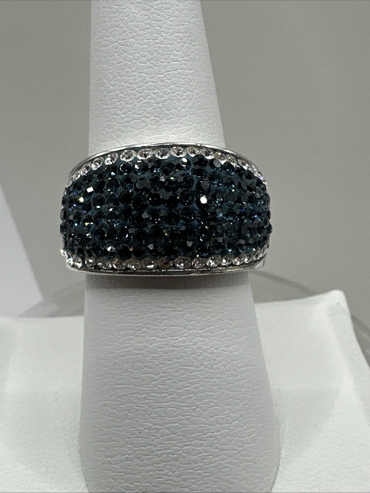Silver Tone Jacmel JCM Brass Crystal Domed Pave Pageant Ring Sz 8