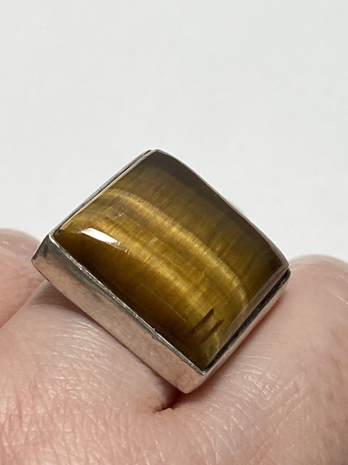 Tiger’s Eye 925 Artisan Native Ring Sterling Silver Size 7.25 Square 11.82g