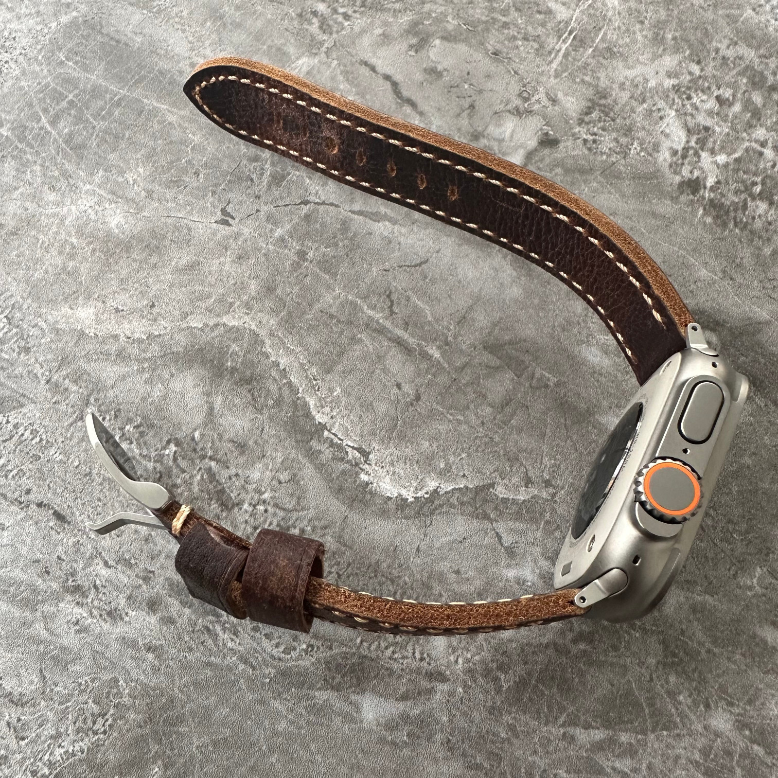 Thick Brown Lychee Leather Watch Strap Band For NEW Apple Watch Ultra 1 2 49mm