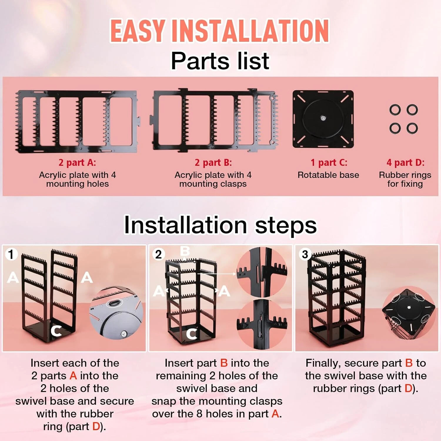 360 Rotating Earring Holder Organizer Stand,5 Tiers Acrylic Jewelry Organizers a
