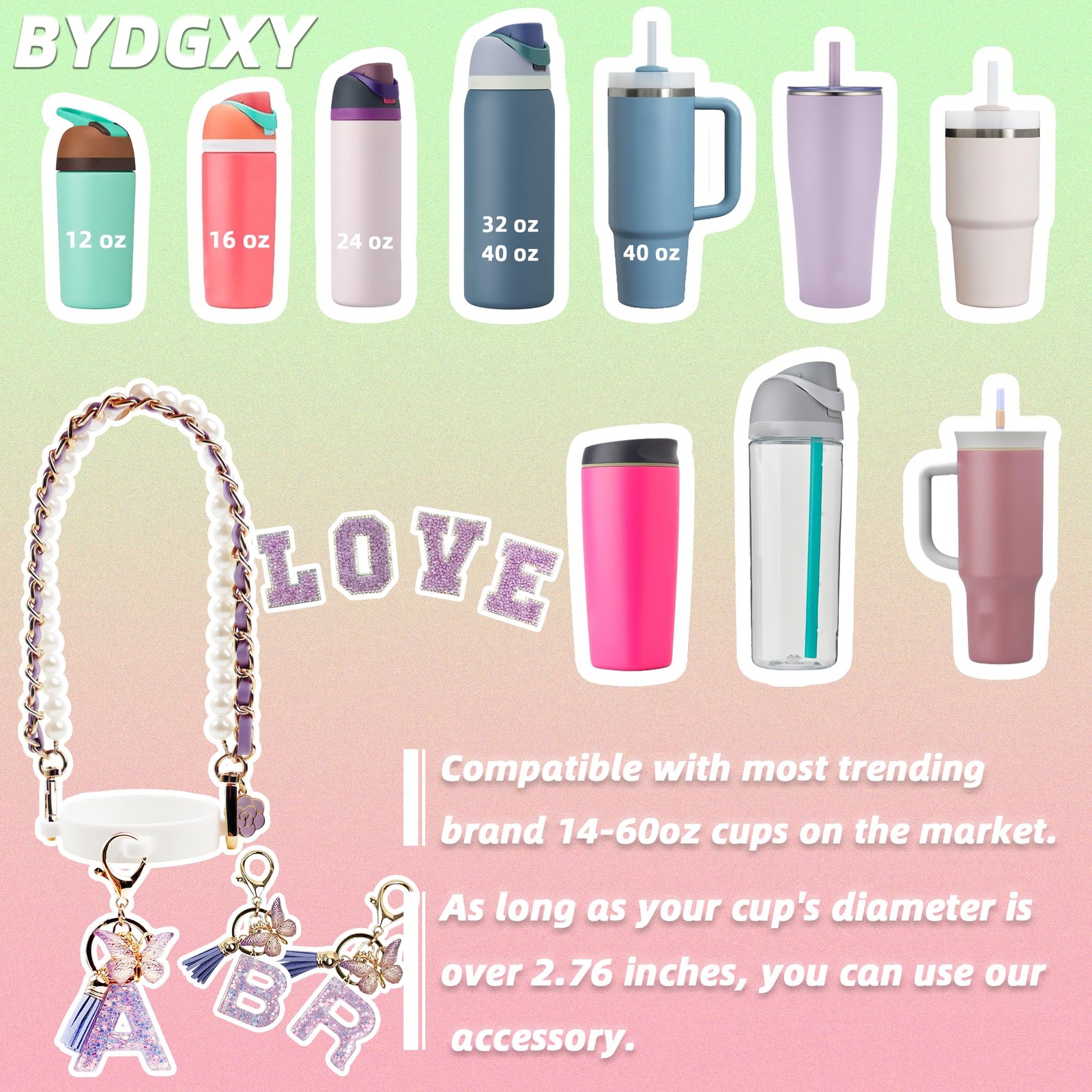 BydGxy Letter Handle Strap Accessories with Cute Initial Charm Compatible wit…