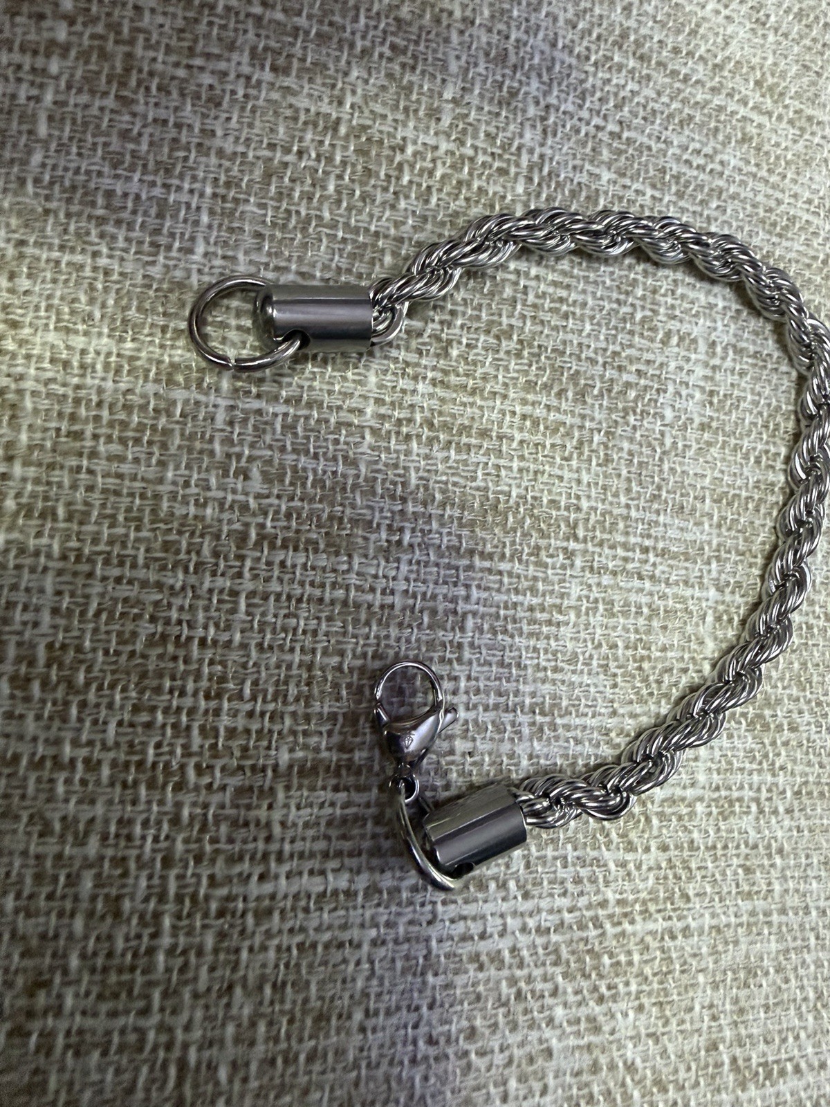 Silver Tone Rope Chain Bracelet, Lobster Clasp, Metal, No Stone, 0 Gems