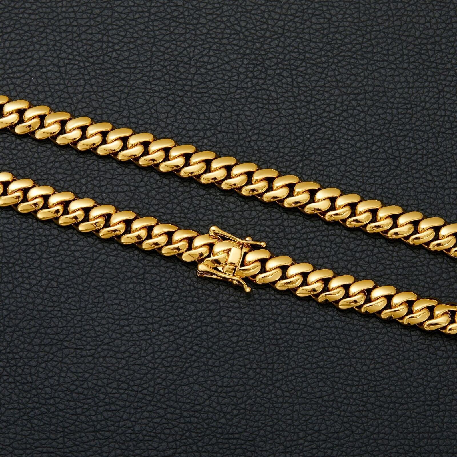Miami Cuban Link Chain Necklace Bracelet 14k Gold Plated Stainless Steel 10-22mm