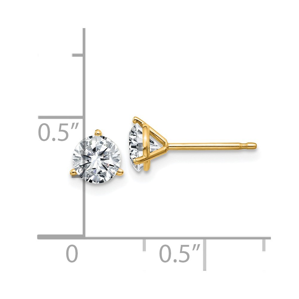 14k Yellow Gold 1ct. 5.0mm Round D E F Pure Light Moissanite Stud Earrings