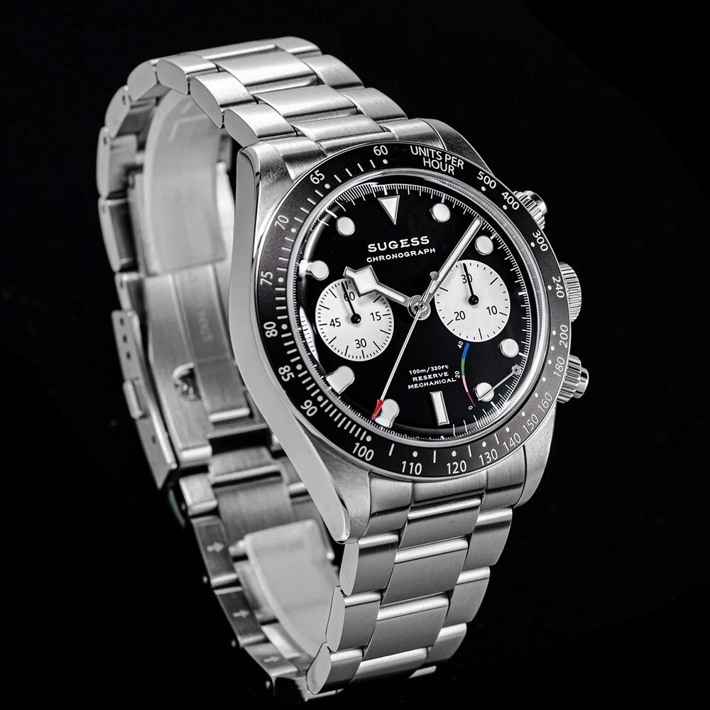 Sugess S457 Mechanical Chronograph Steel Black White Sapphire Men’s Watch