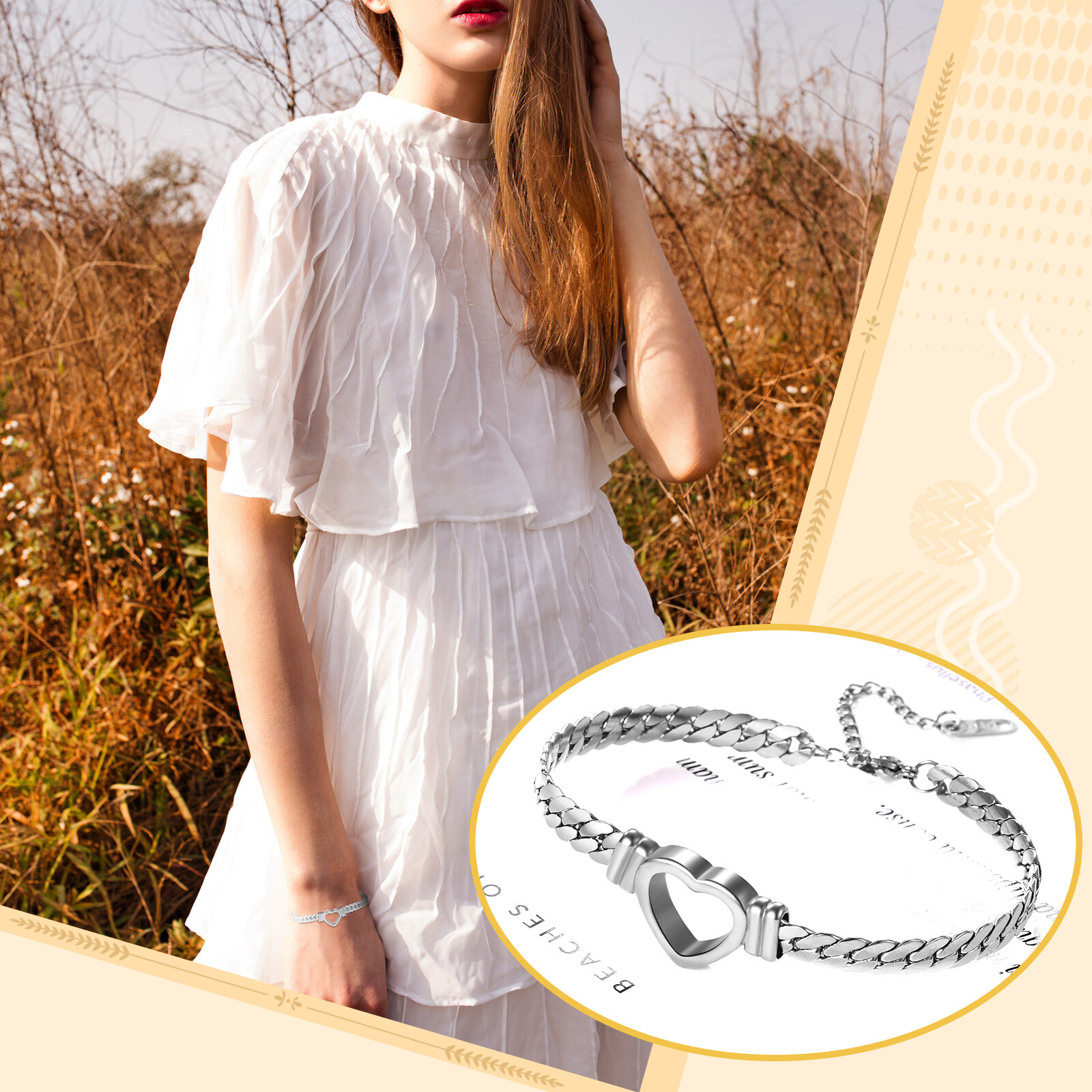 Women’s Chunky Cuban Link Bracelet Stainless Steel Flat Heart Chain Adjustable