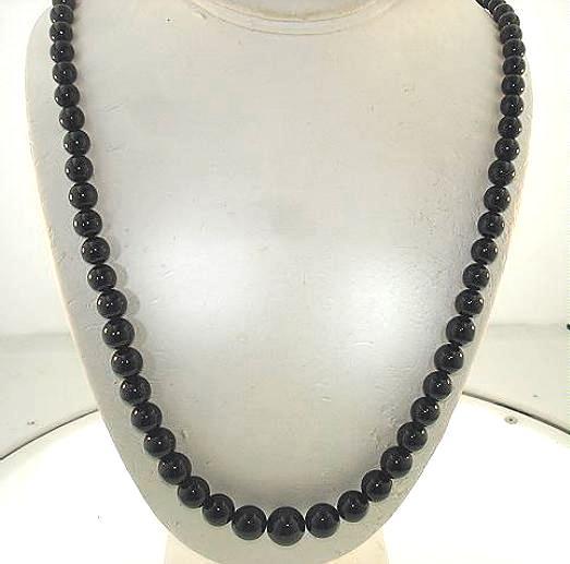 6-12MM GRADUATED ONE-STRAND ROUND GENUINE BLACK CORAL BALL BEAD NECKLACE 25″ #1