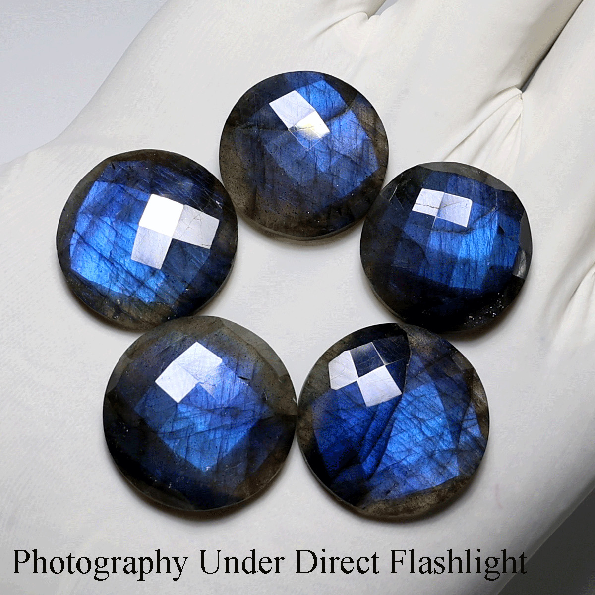Blue Fire 5 PC Natural Labradorite Hi-Grade 21-24mm Round Faceted Cut Gemstones