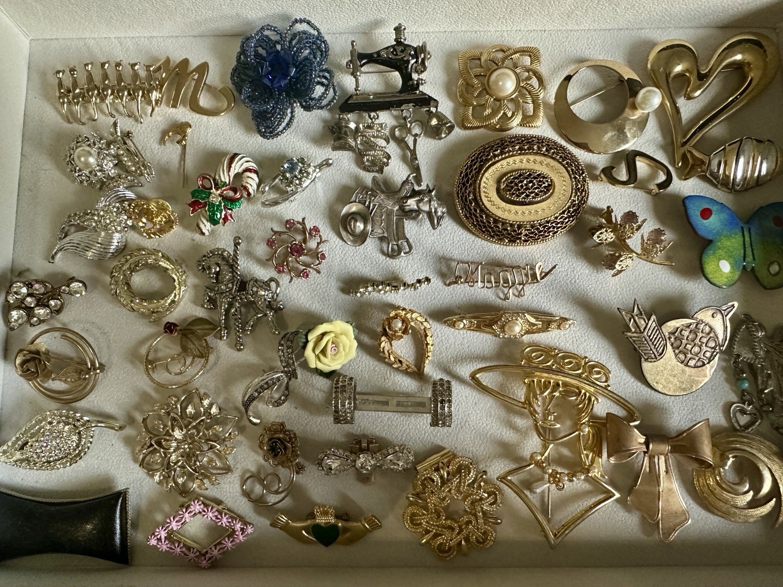 Vintage Brooch Lot Gold Silver Copper Enamel Rhinestone Faux Pearl Shoe Clips