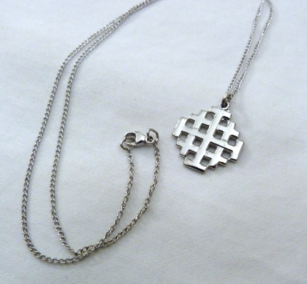 STERLING SILVER BLISS JERUSALEM FIVE FOLD CRUSADERS CROSS PENDANT CHAIN NECKLACE
