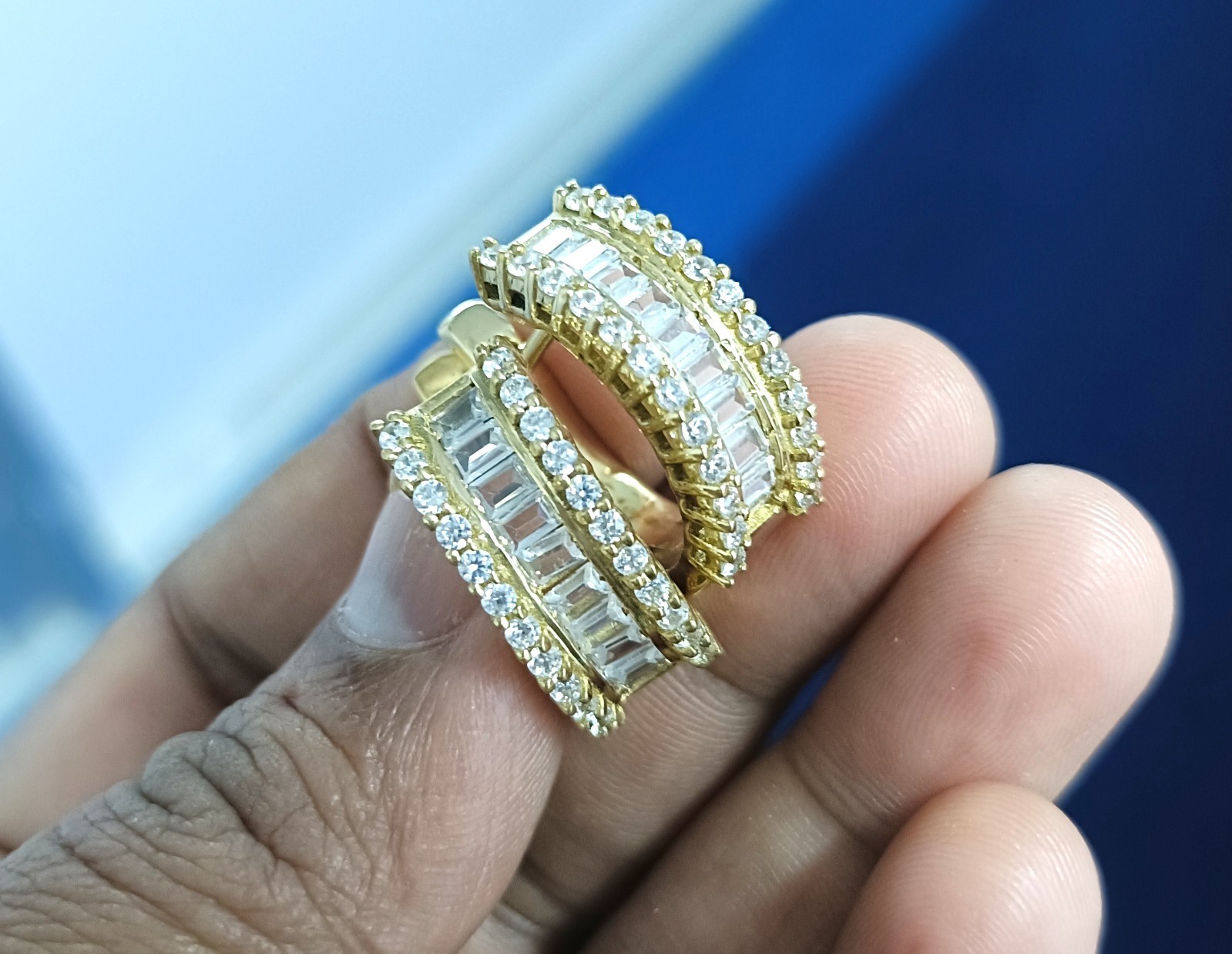 2Ct Baguette Cut Lab Created Diamond Hoop Earrings 14K Yellow Gold Plated Silver