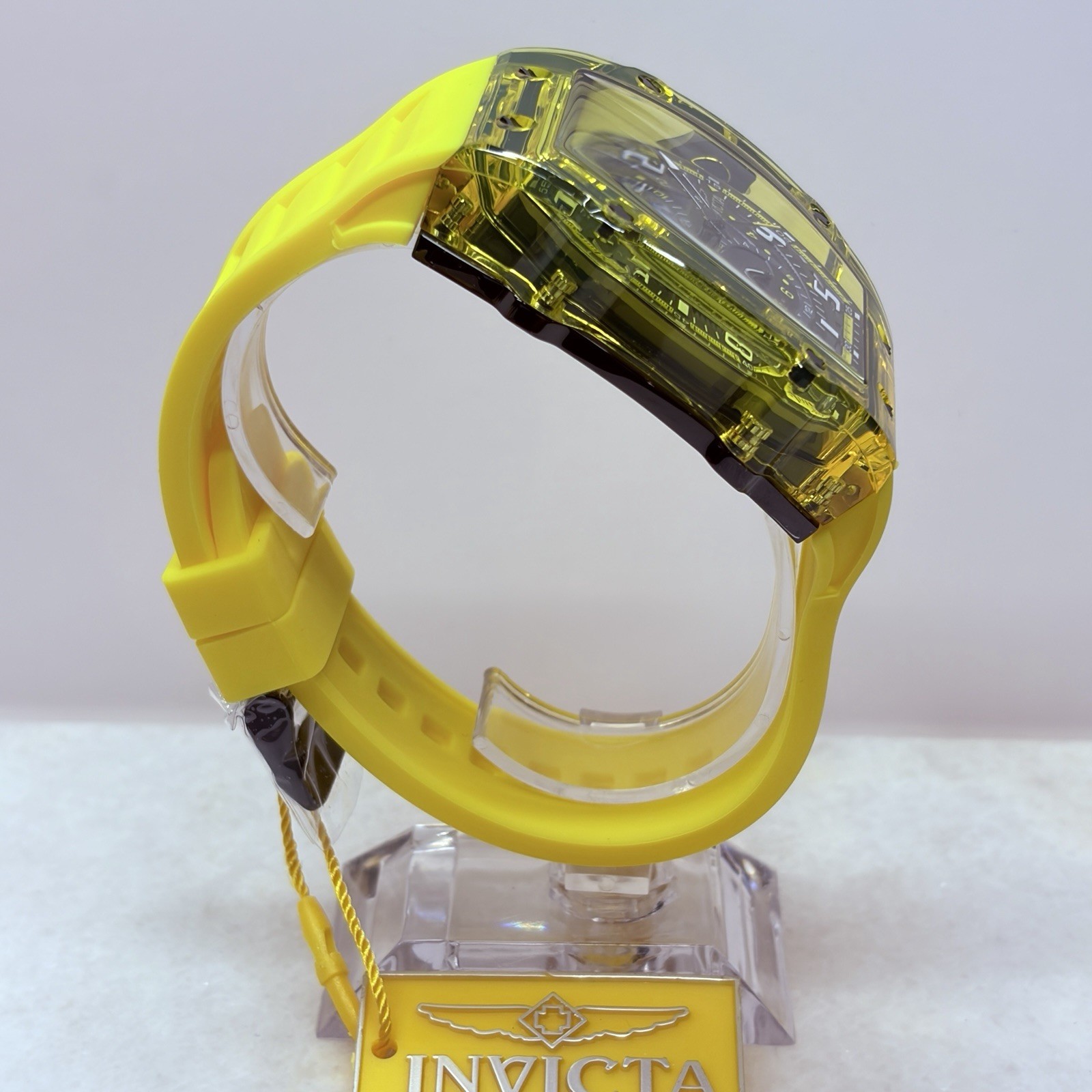 Invicta Racing Men’s 48.5mm Yellow Silicone Strap Quartz Black Yellow Watch New