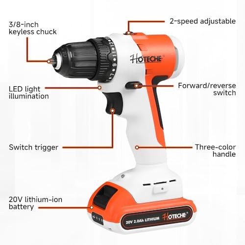 20V Cordless Brushless Drill Set – 2 x 2.0Ah Batteries, 60-Min Fast Charge,