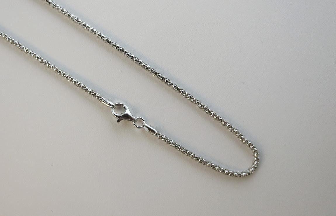 Anklet & Bracelet. 7,8,9,10,11 inch 2.5mm PopCorn Chain Sterling Silver. Rhodium