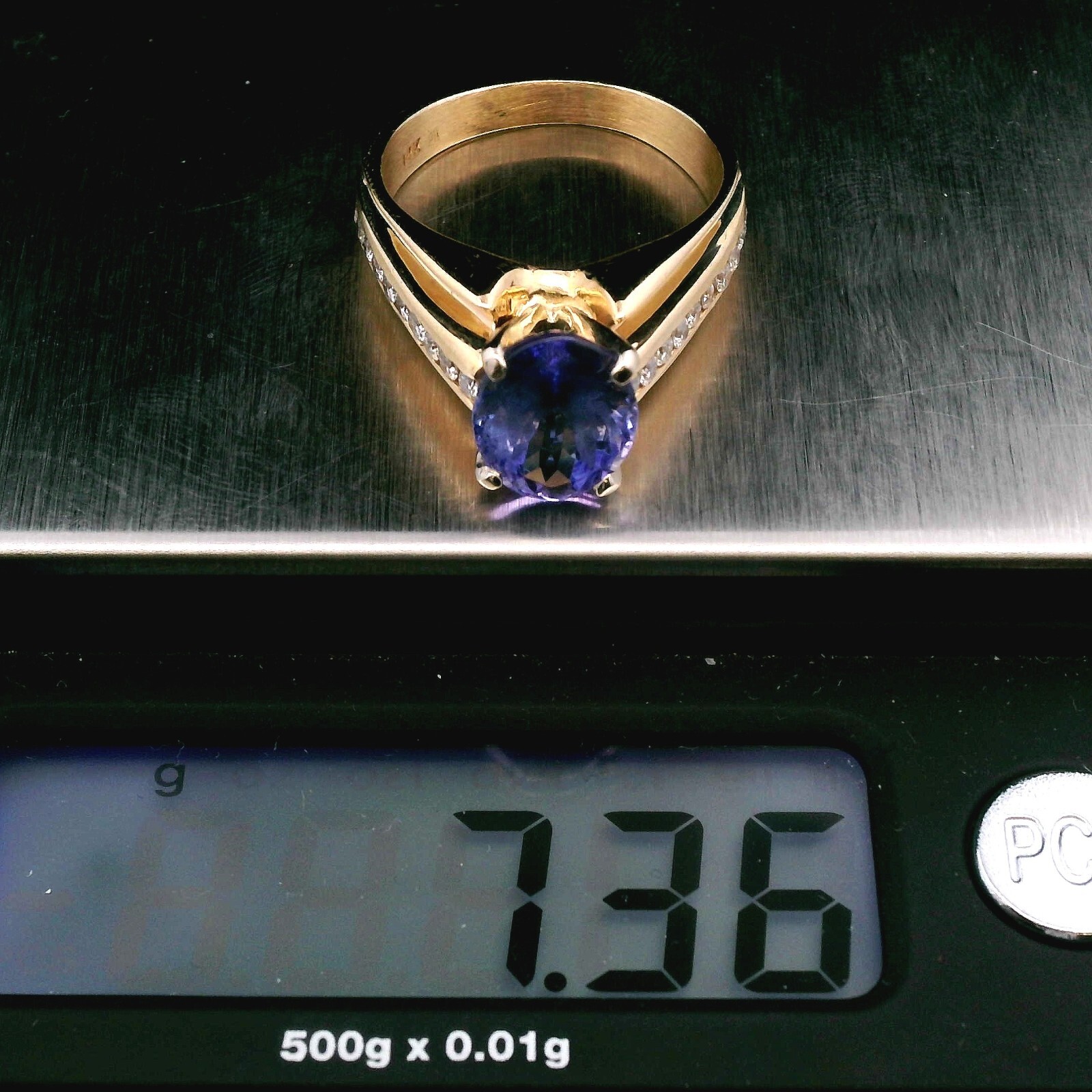 14K Yellow Gold 2.75ct Tanzanite 1/5ct Diamond Ring Size 6.25 7.36g Estate