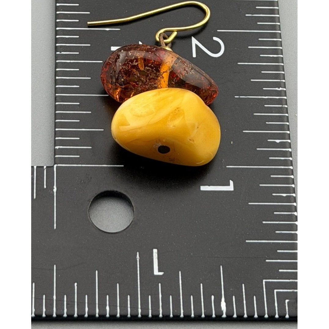 Vintage Baltic Amber Dangle Earrings Egg Yolk Cognac Amber Gold Tone Hooks 3/4″