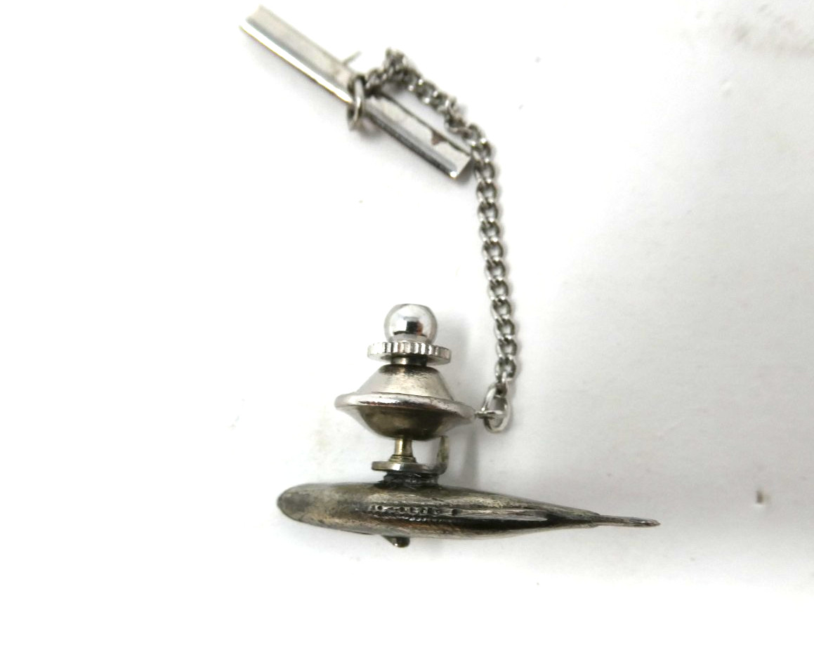 Silver Toned Fish Tie Tack Small Large Mouth Bass Trout Walleye Hat Pin Vintage