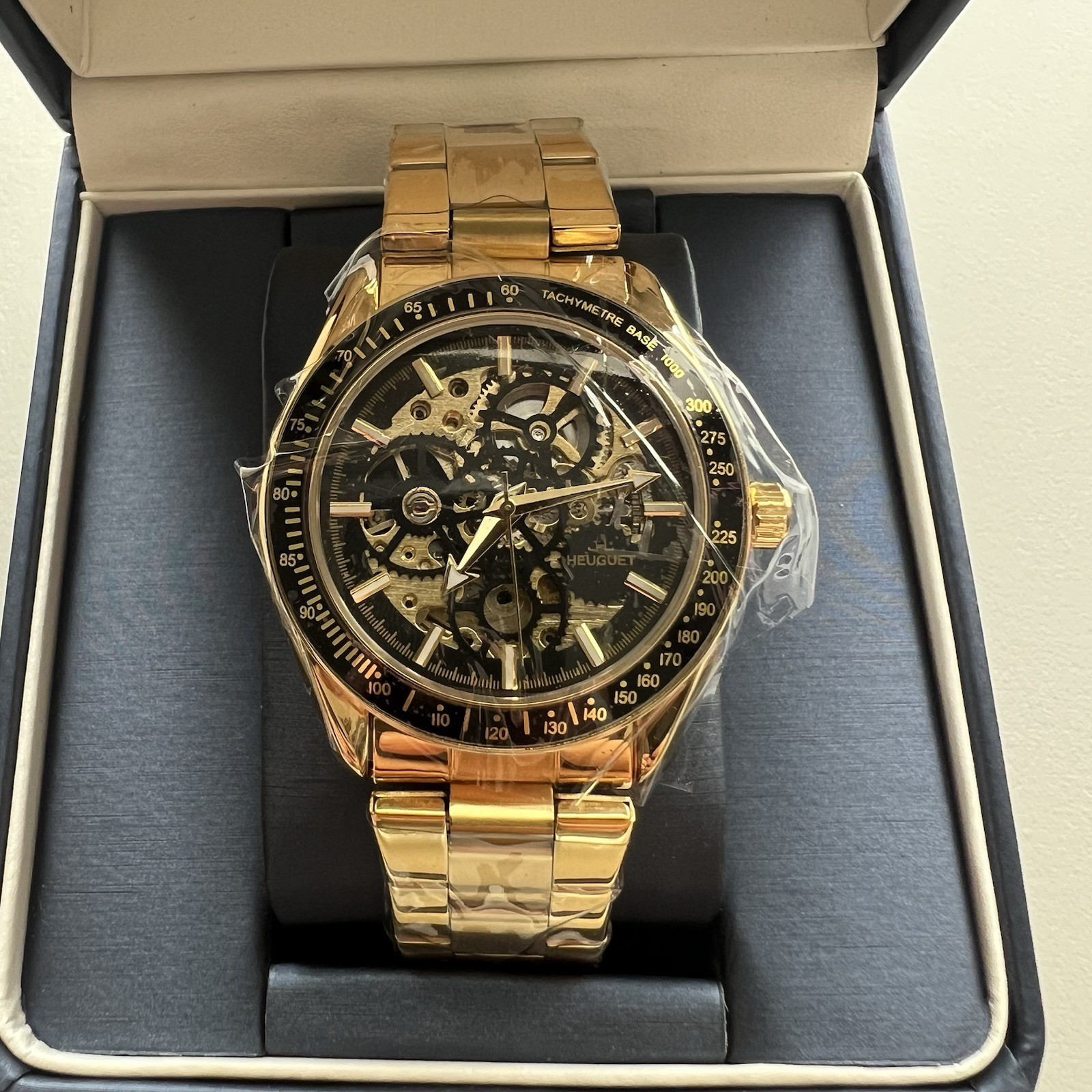 Heuguet Mark 1 Automatic Openworked Wrist Watch Men’s Gold Stainless Steel Boxed