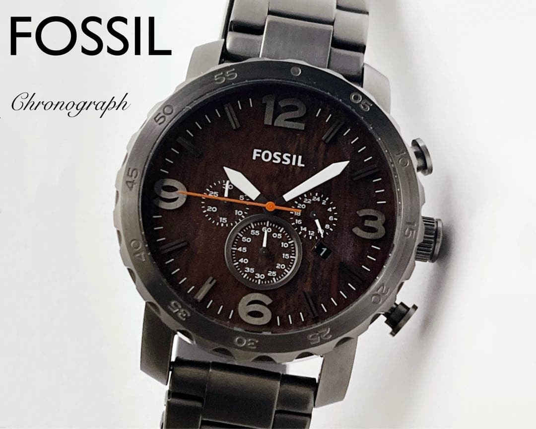 FOSSIL JR1355 Mens Chronograph Date 50mm Wood Grain Dial Watch