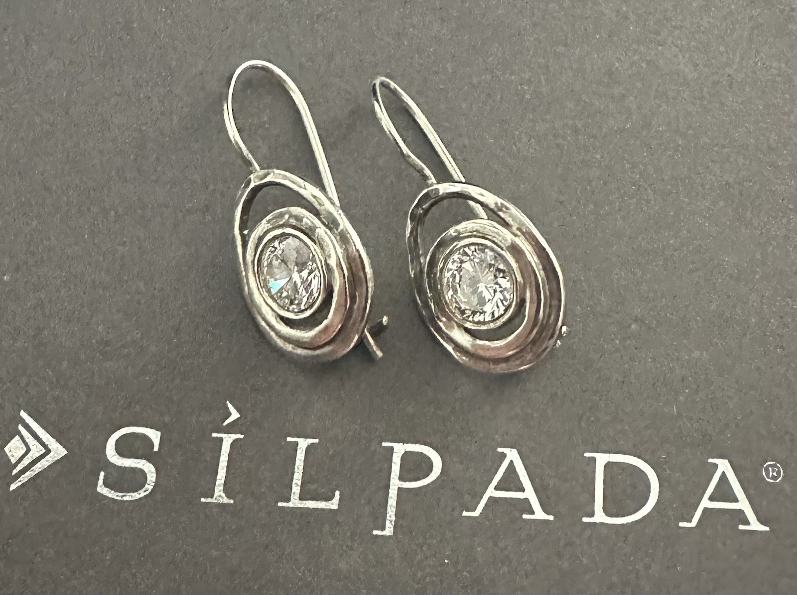 Silpada Bullseye W1330 Sterling Silver CZ Swirl Drop Dangle Earrings Retired 925