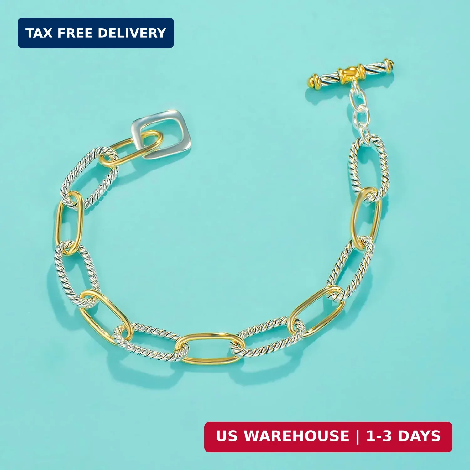 UNY JEWEL Twisted Cable Wire Link Chain Bracelet Two Tone Designer Brand Inspire