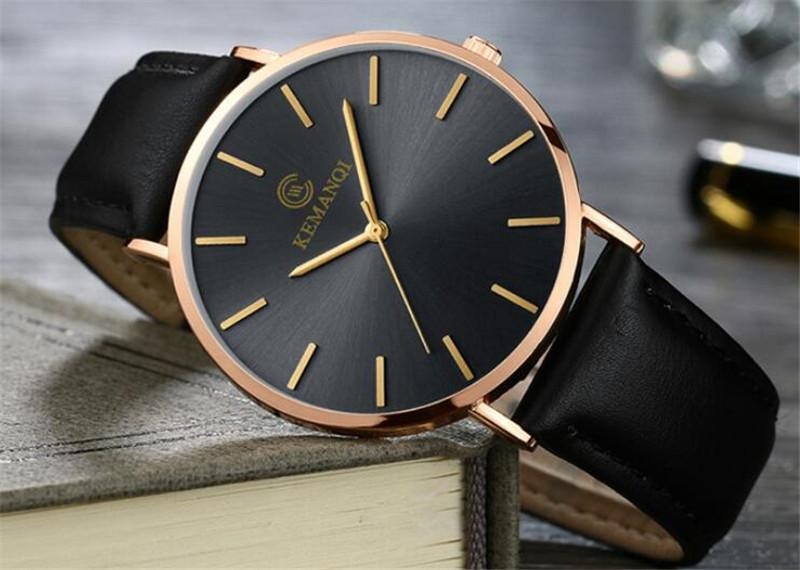 Ultra-thin Dial With Leather Band Numberless Quartz Wristwatches For Men