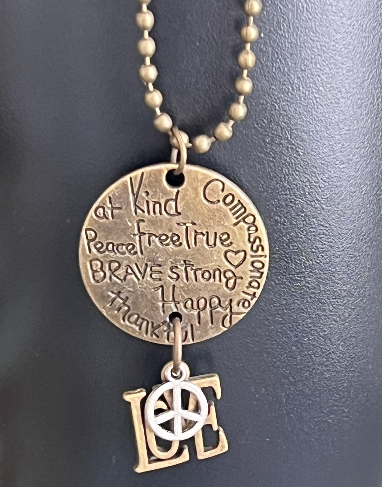 Beautiful BE KIND Etched Bronze Necklace. Love.
