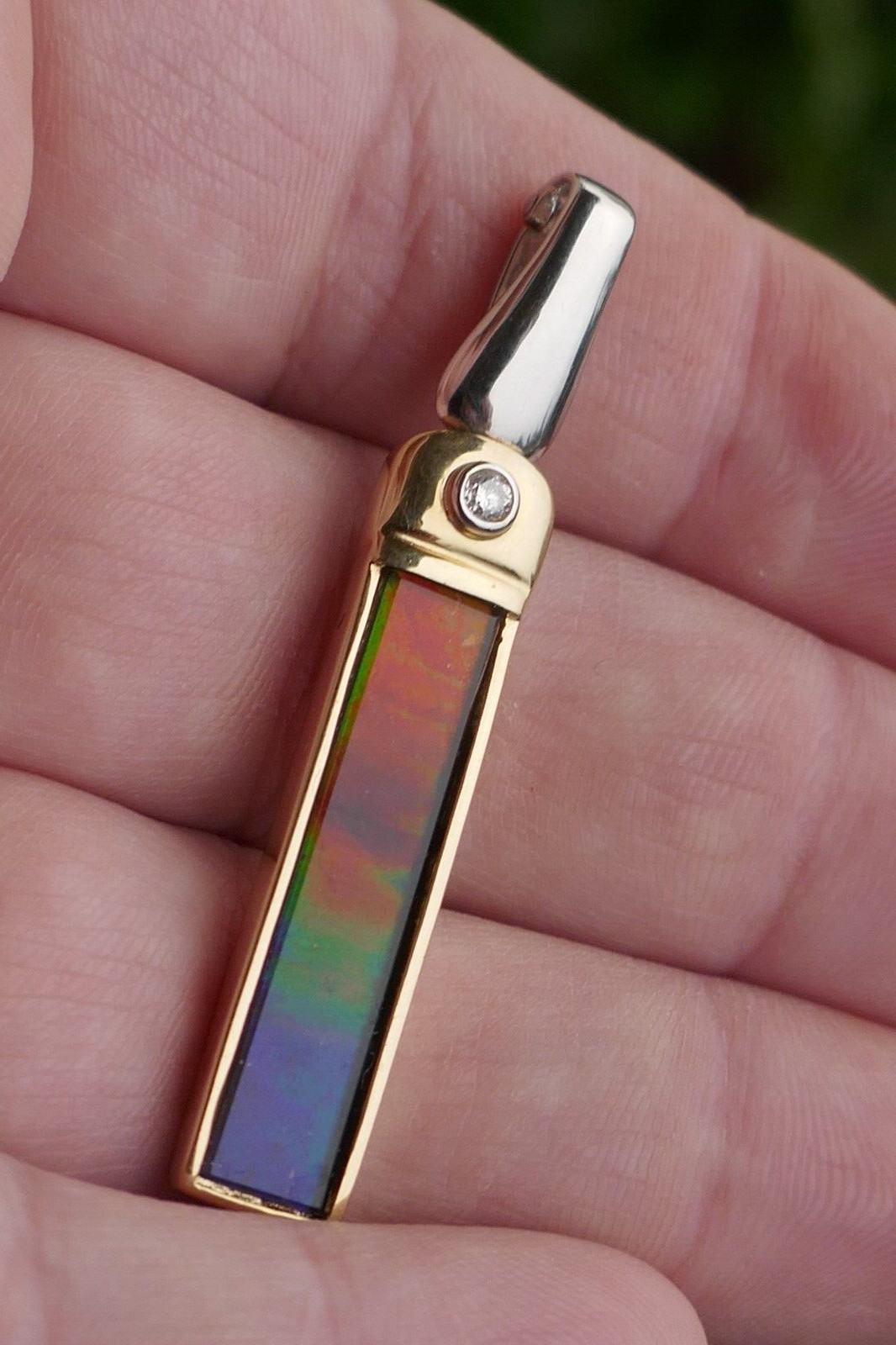 Designer Korite 18kt Yellow/White Gold Ammolite & Diamond Pendant / Enhancer