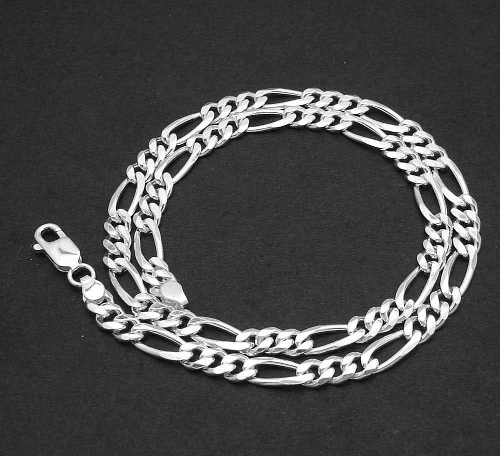 7mm 5/16″ Bold Solid Figaro Link Chain Necklace Real 925 Sterling Silver