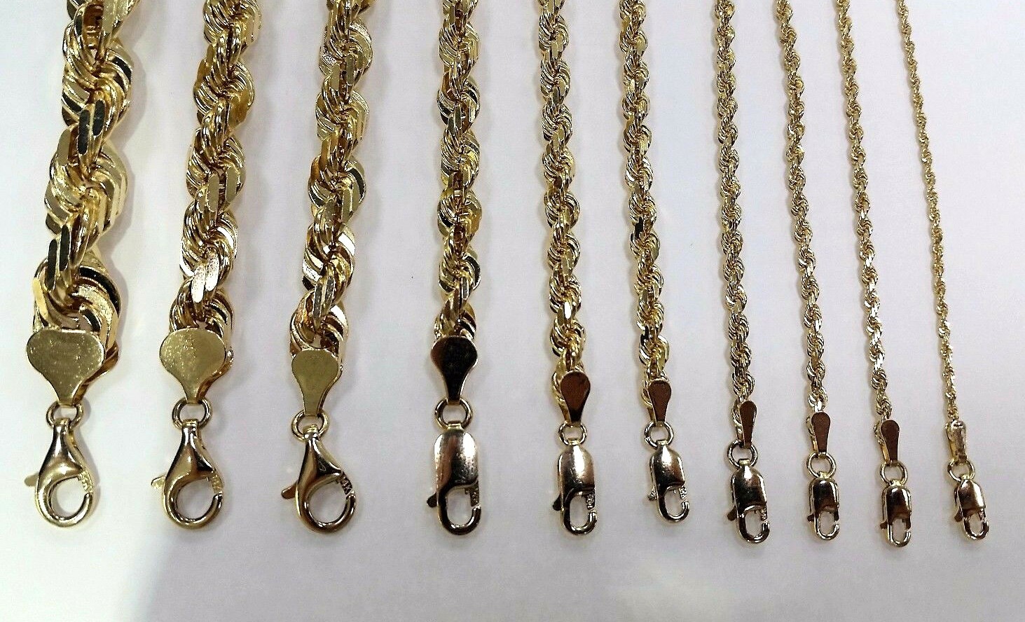 10K Solid Yellow Gold Rope Chain Necklace for Men Women 1.5MM~9MM / 16″~30″