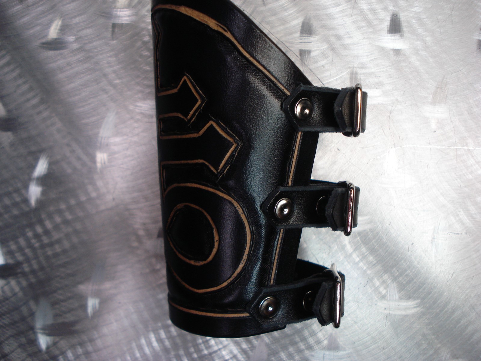 BLACK CARVED SATANIC LEATHER GAUNTLET. HEAVY METAL (MDLG0328)…..KING DIAMOND
