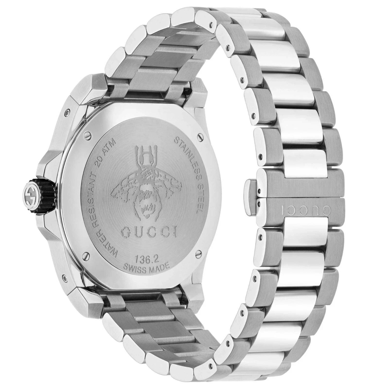 Gucci Dive YA136222 45mm Red Silver Bezel Steel Bracelet Men Watch -BRAND NEW