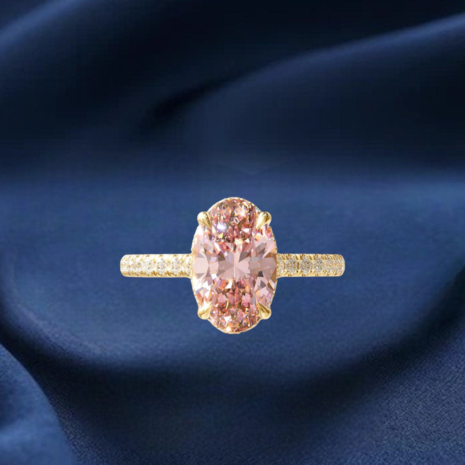 Fancy Intense Pink Oval Cut Diamond 14k Yellow Gold Ring 4.90 Ct IGI Lab Created