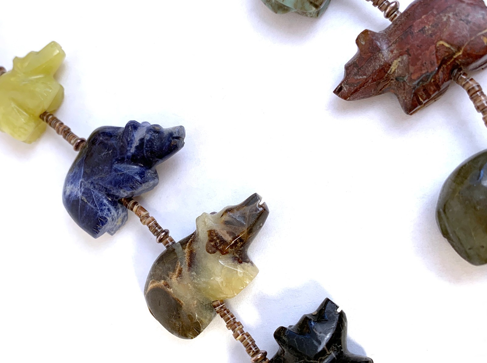 Zuni Fetish Necklace w/ Large Bears by Debra Gasper, Ray Tsethlikai / Multistone