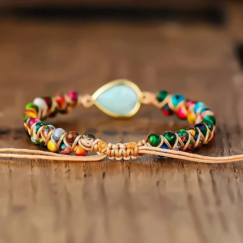 Amazonite Beaded Wrap Bracelet Handmade Healing Chakra Reiki Boho Adjustable