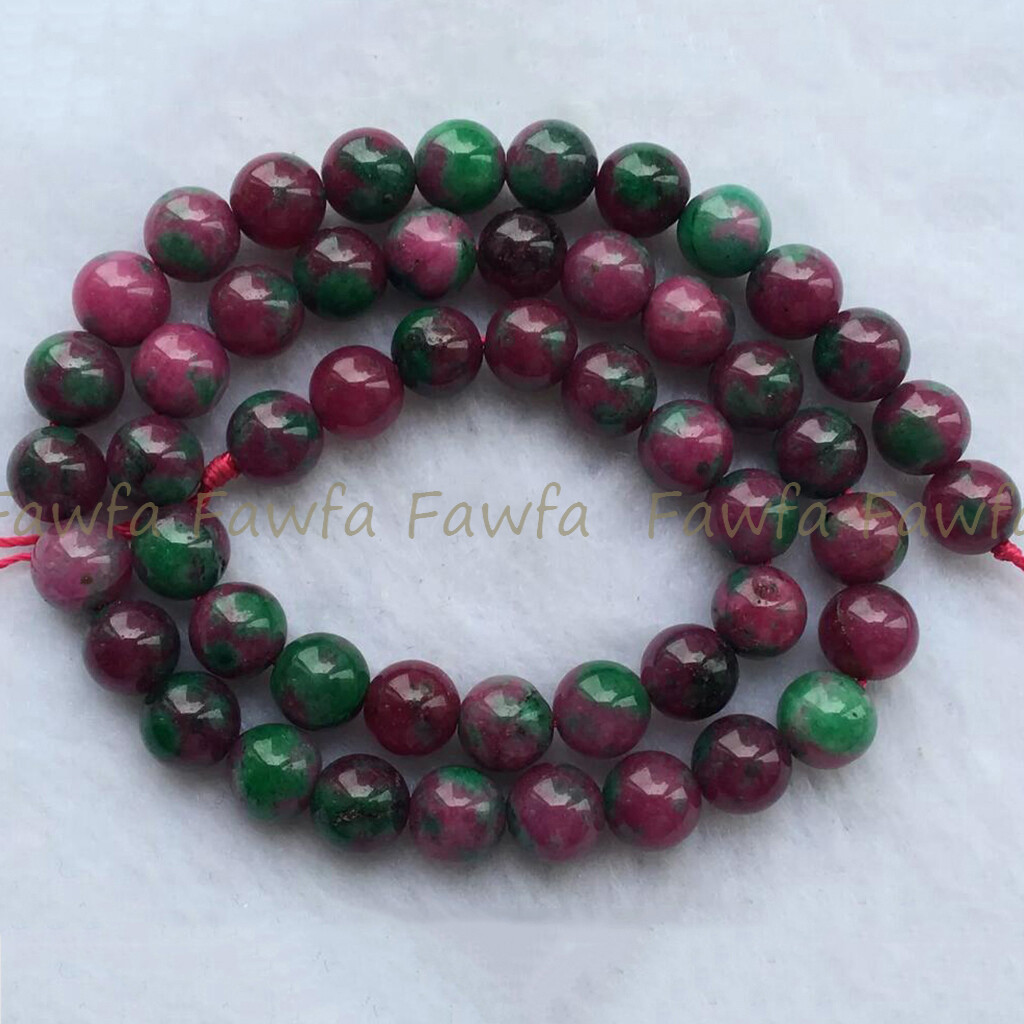 Natural 6/8/10/12mm Green Red Gems in Zoisite Round Gemstone Loose Beads 15″