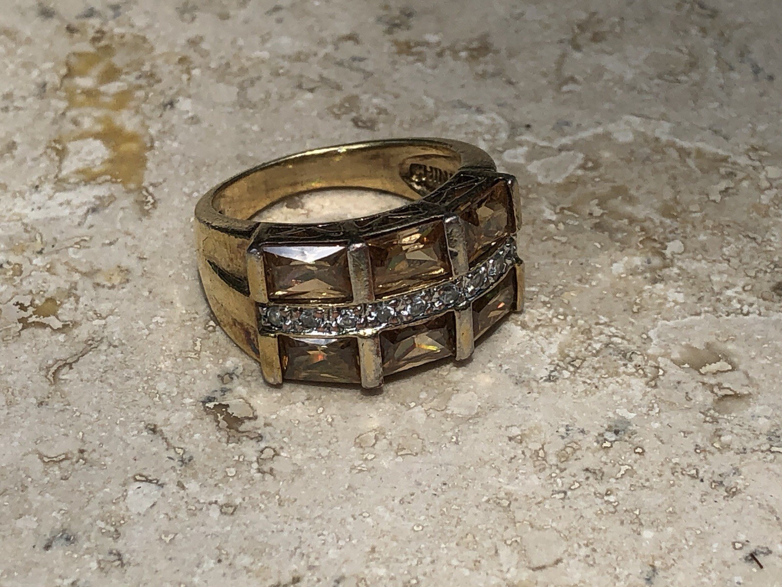✨🍂💛VINTAGE Stamped 925 STERLING SILVER 12K GOLD VERMEIL CZ Pavé Baguette Ring✨