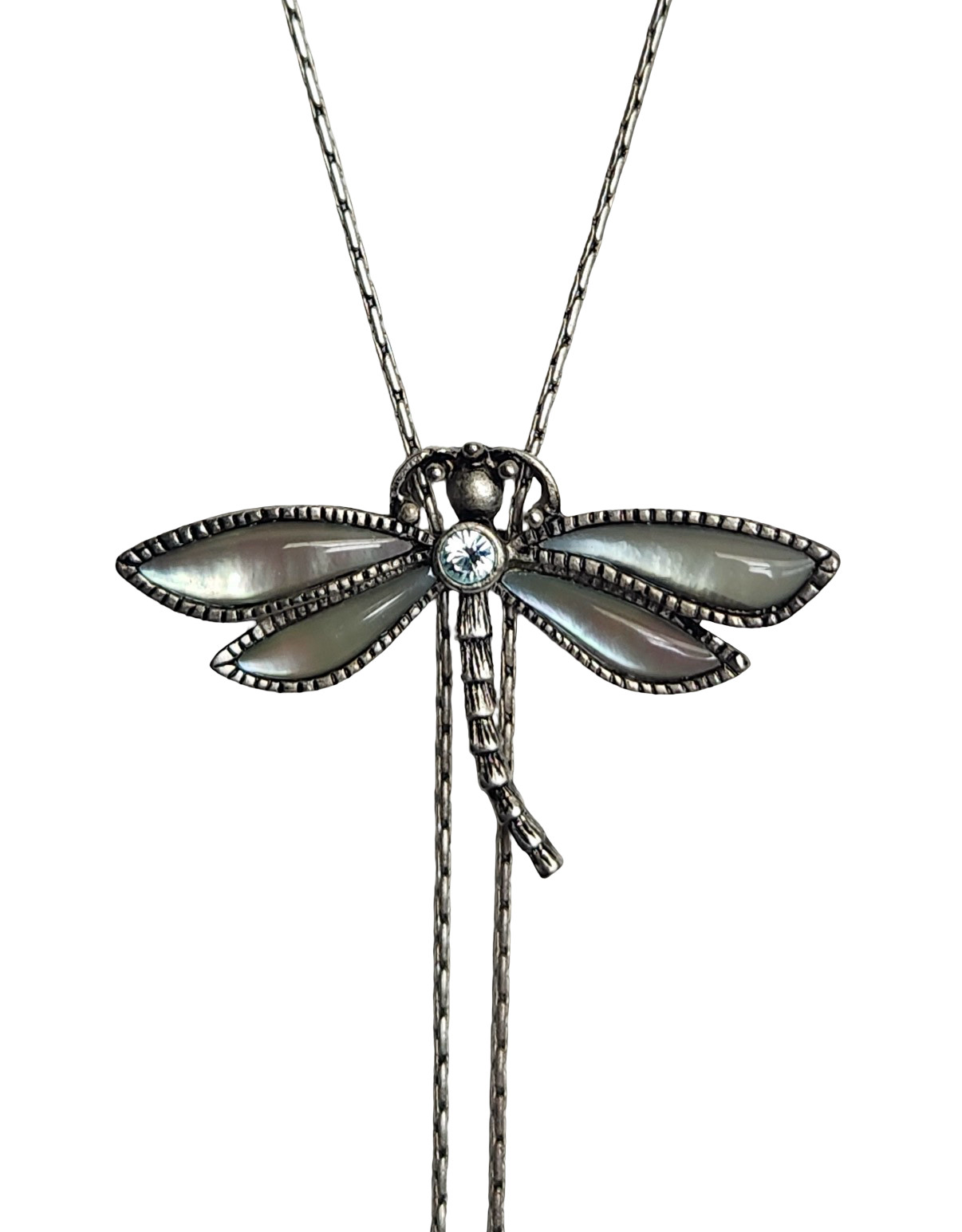 VINTAGE SIGNED 1928 JEWELRY DRAGONFLY SLIDER NECKLACE & BONUS EARRINGS!