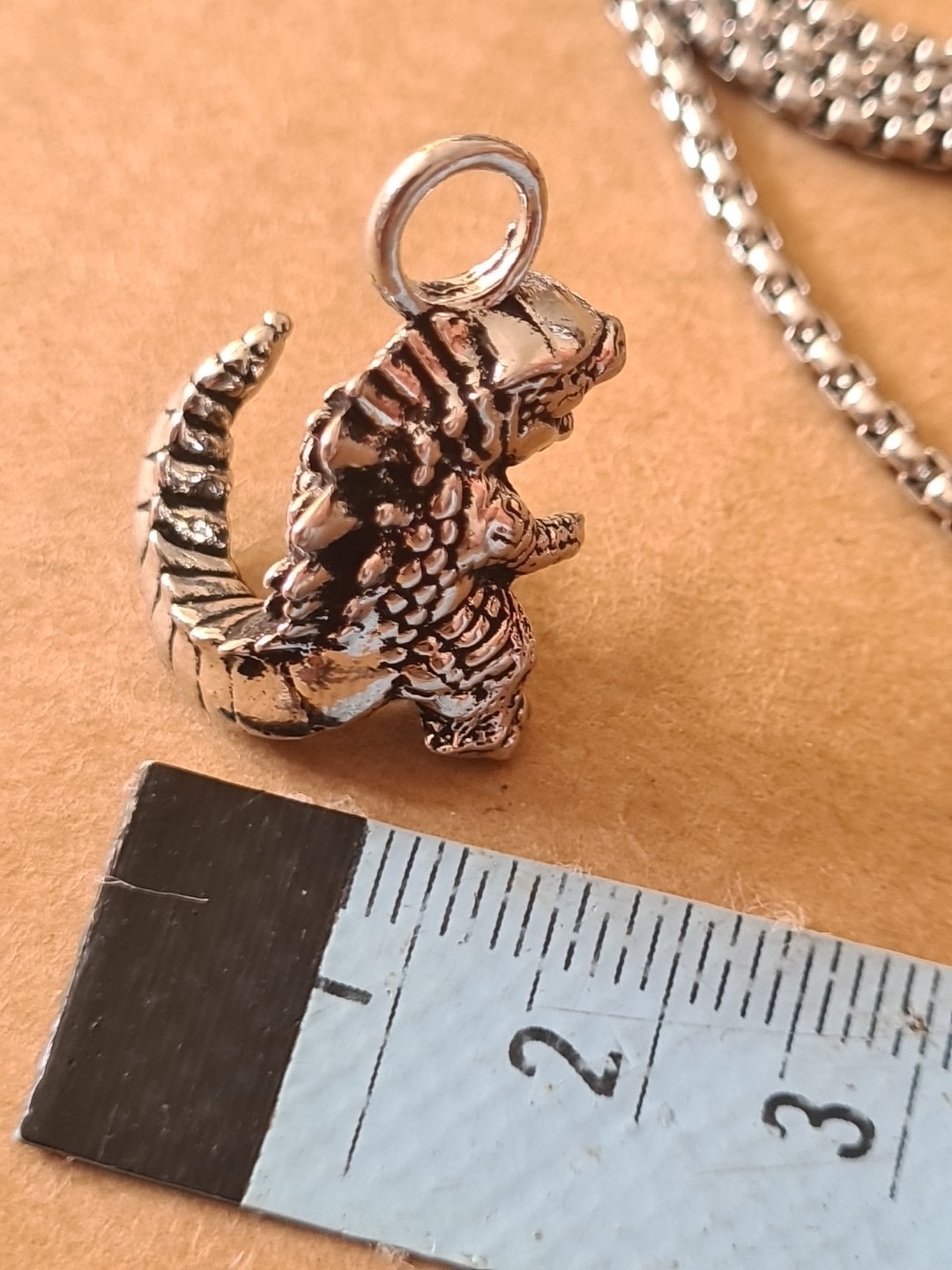 Small Godzilla Style Steel Alloy Necklace Pendant With Chain New Unbranded