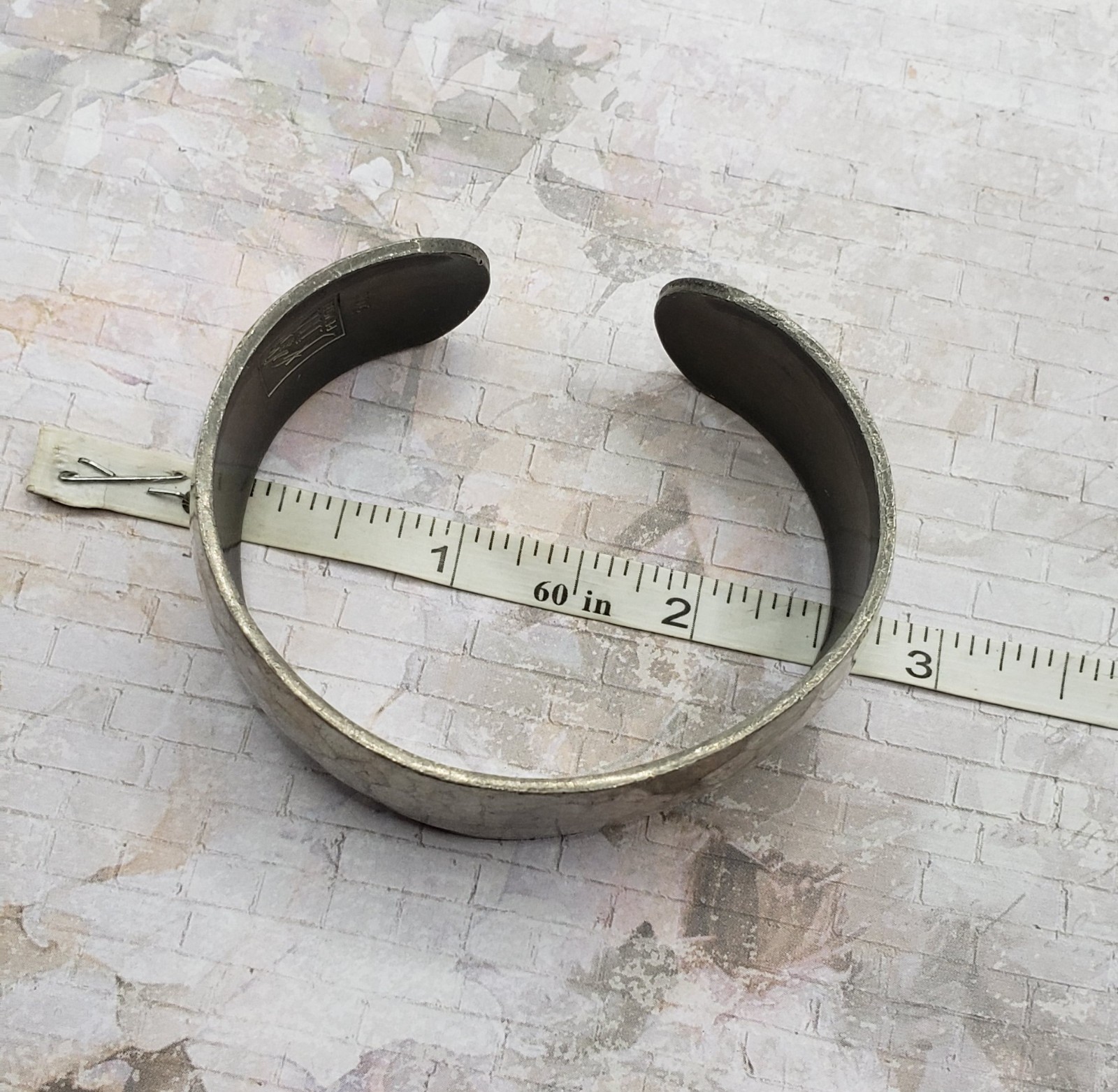 Set Of 2 Kirk & Sons Pewter Cosmos Etched Floral & Hammered Cuff Bracelets