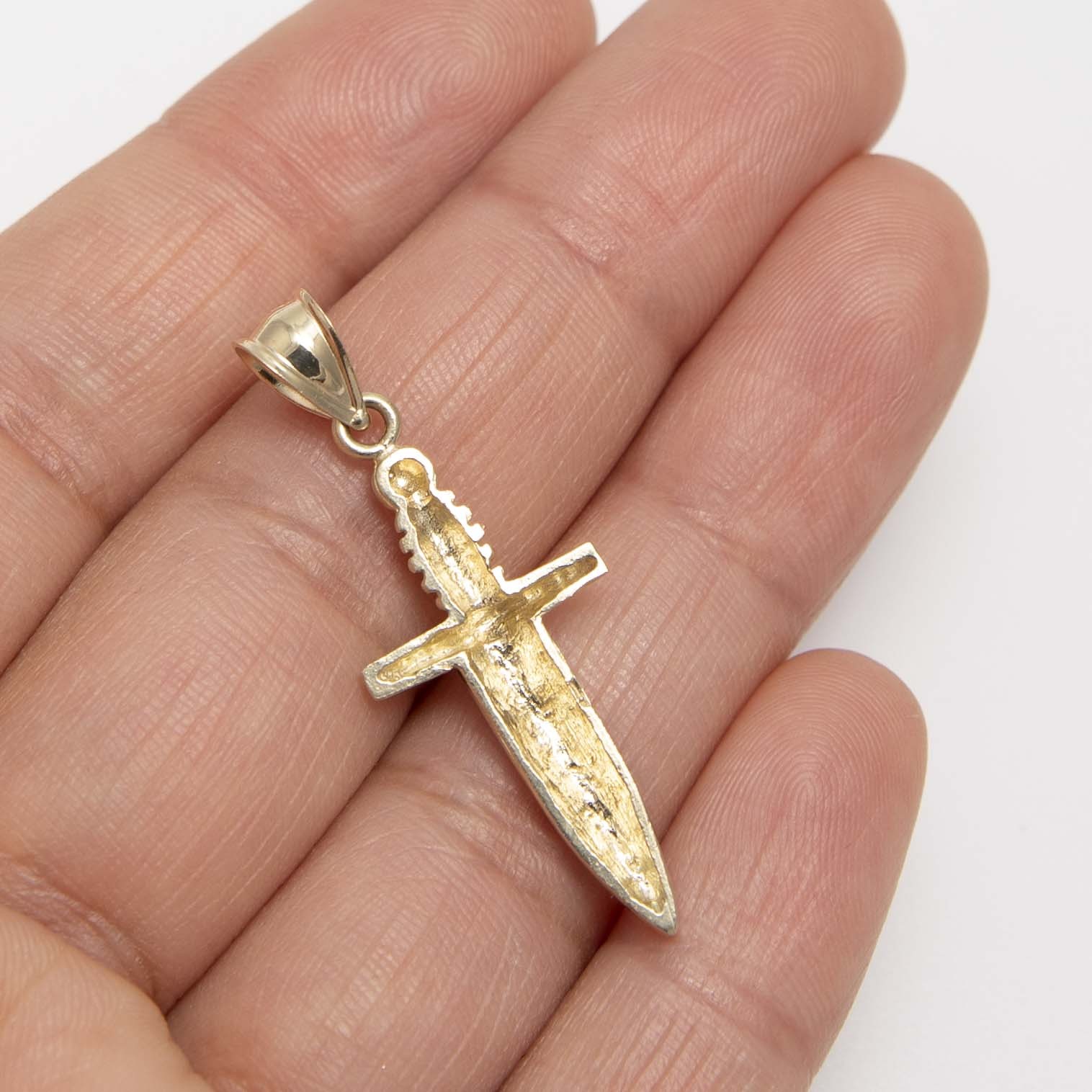1 1/2″ Shiny Dagger Pendant Real 10K Yellow Gold